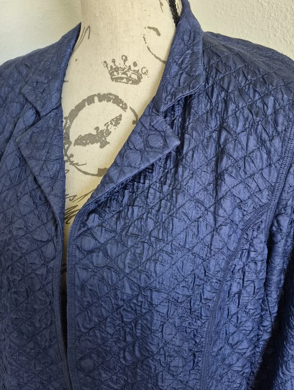 Eileen Fisher Quilted Crinkled Silk, Midi Trench Evening Coat in Blue